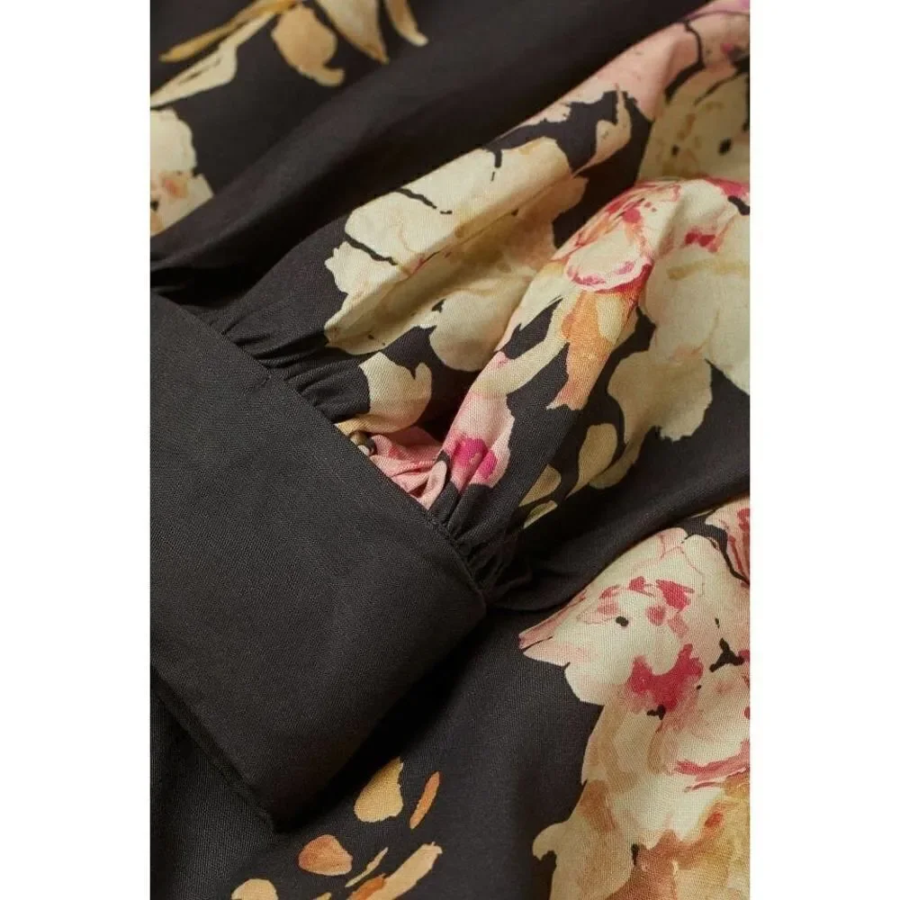 H&M Limited Floral Print Dress Linen Blend New - Picture 9 of 12